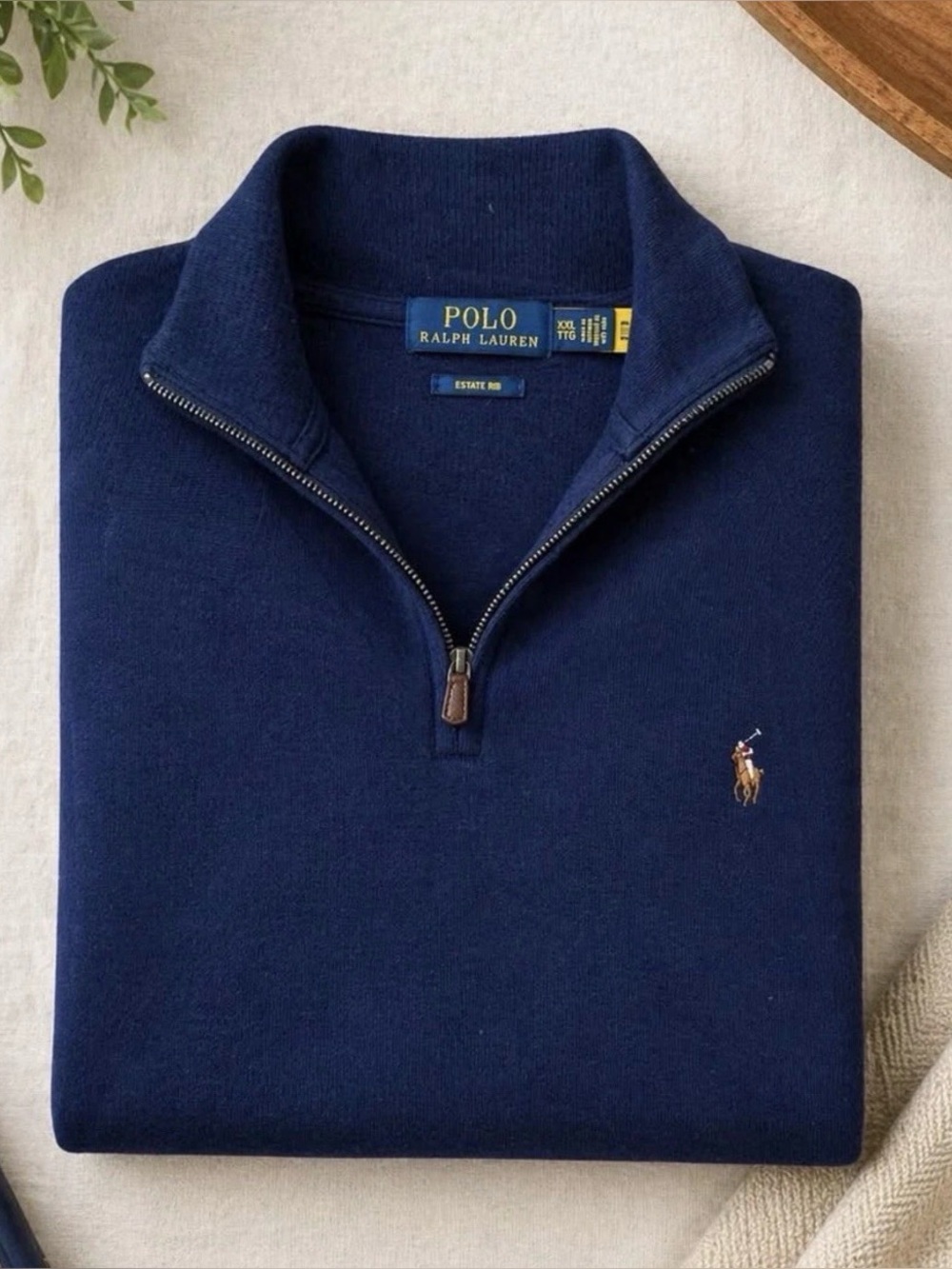 Polo Ralph Lauren Estate Rib Quarter Zip Sweater Men’s XXL Navy Blue 100% Cotton